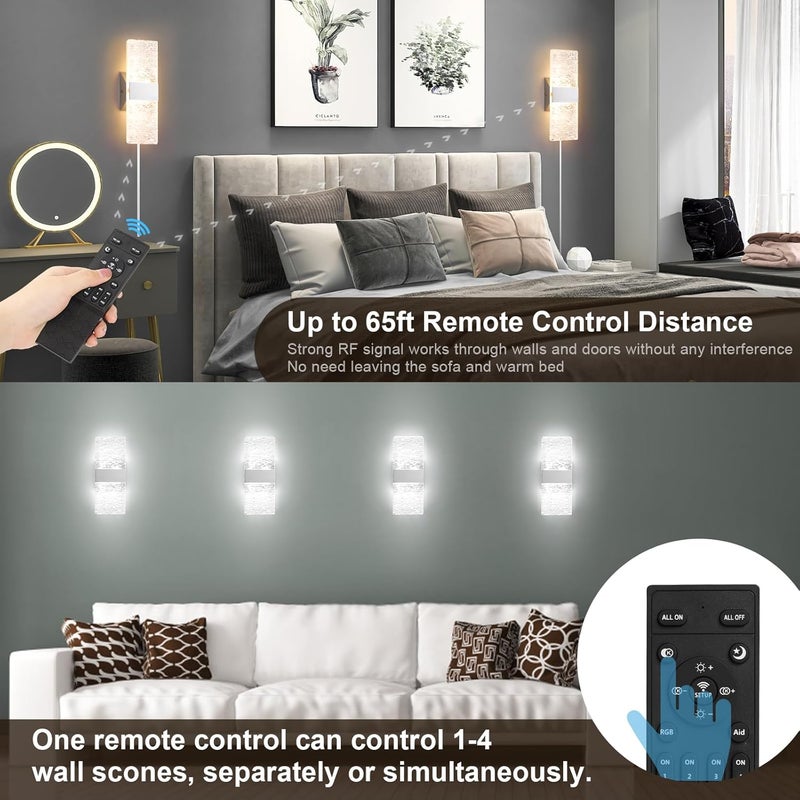 GOODATE Plug in Wall Sconces with Adjustable 3000K-6500K Colors & 10%-100% Brightness, Sconces Wall Decor Set of 2 with Remote Control, 12W Acrylic LED Plug in Wall Light (2 Pack, Corrugated Finish) - Image 3
